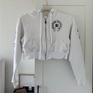 ✨Chrome Hearts Bella hadid cropped white zip up hoodie